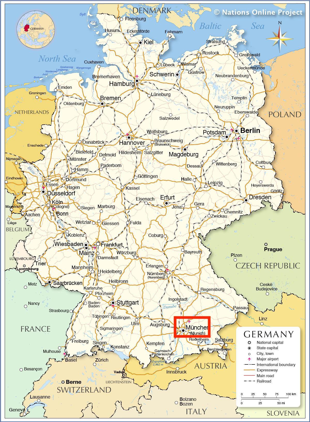 München auf Bayern - Deutschland Karte