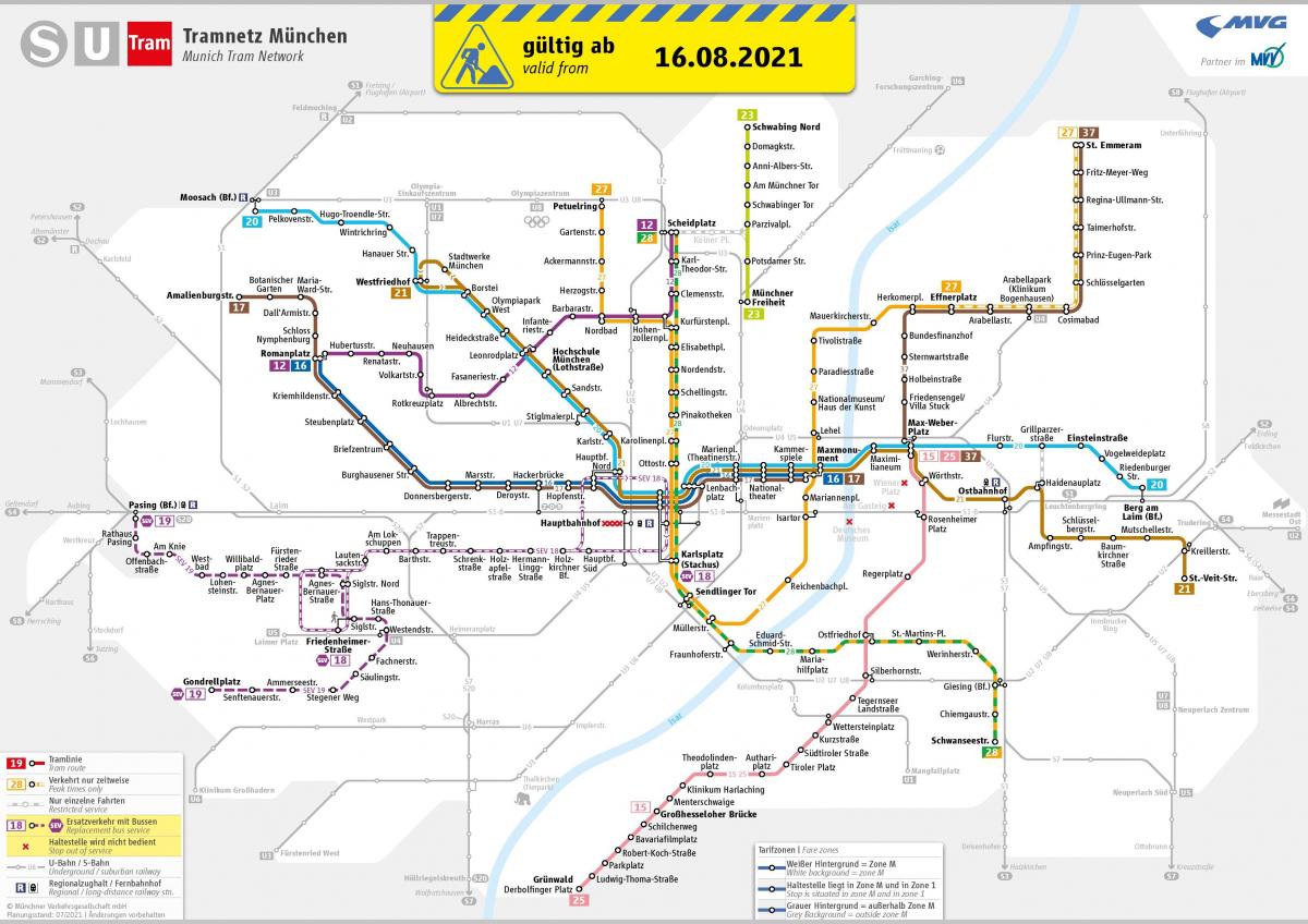 Straßenbahnhaltestellenplan München